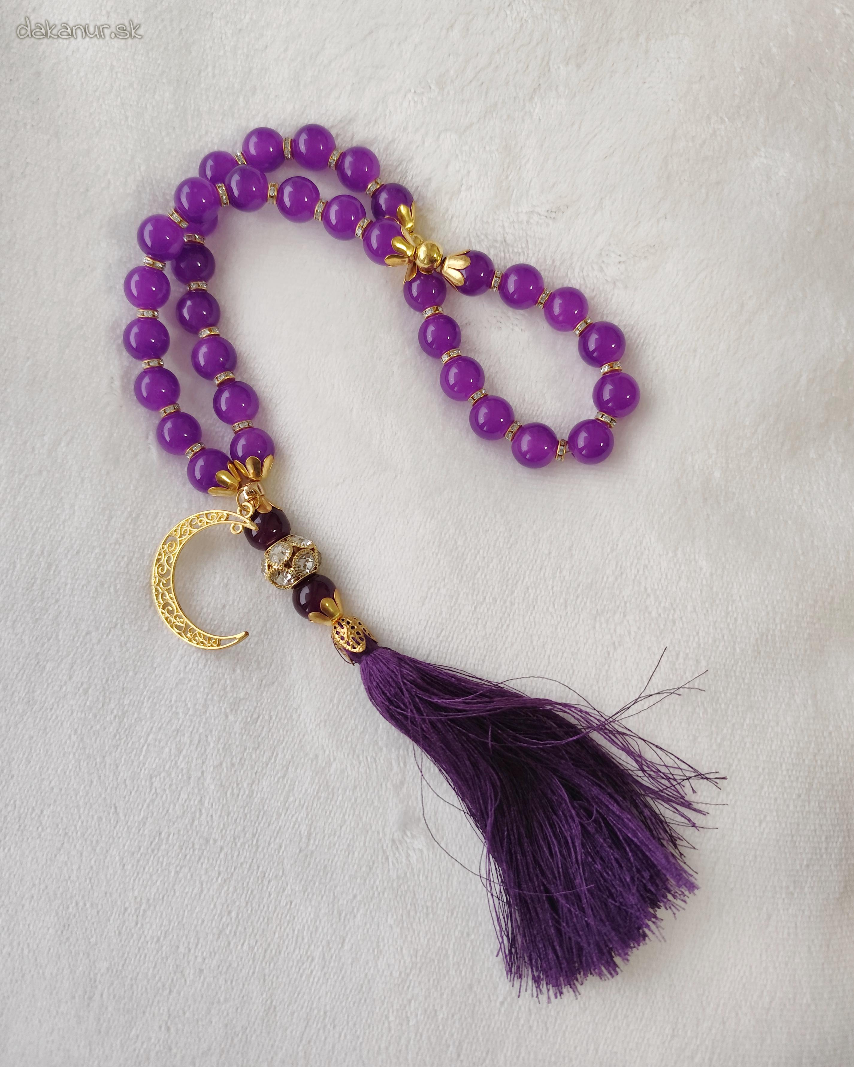 Fialovo zlatý veľký 33 korálkový tasbih, pevný