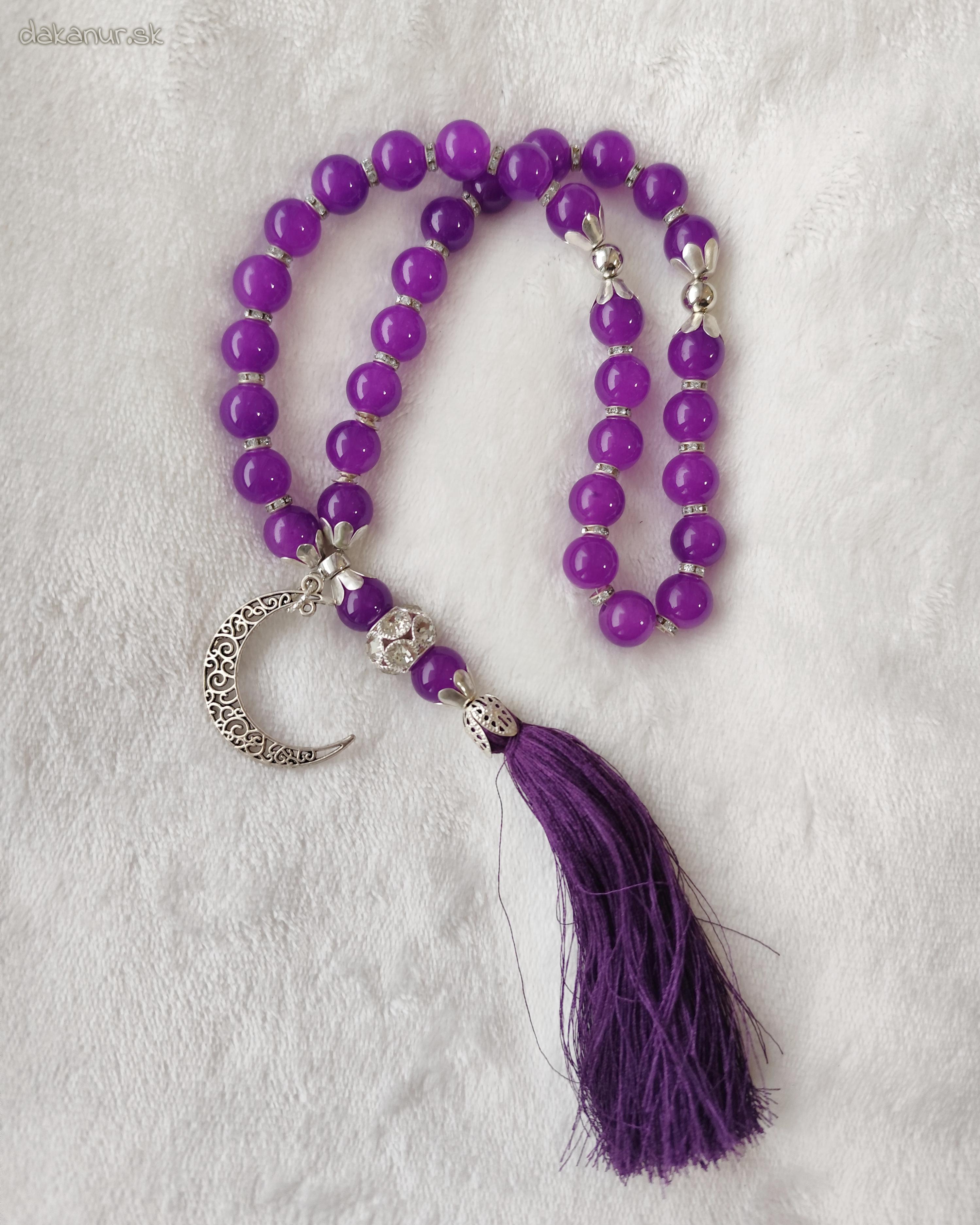 Fialovo strieborný veľký 33 korálkový tasbih, pevný