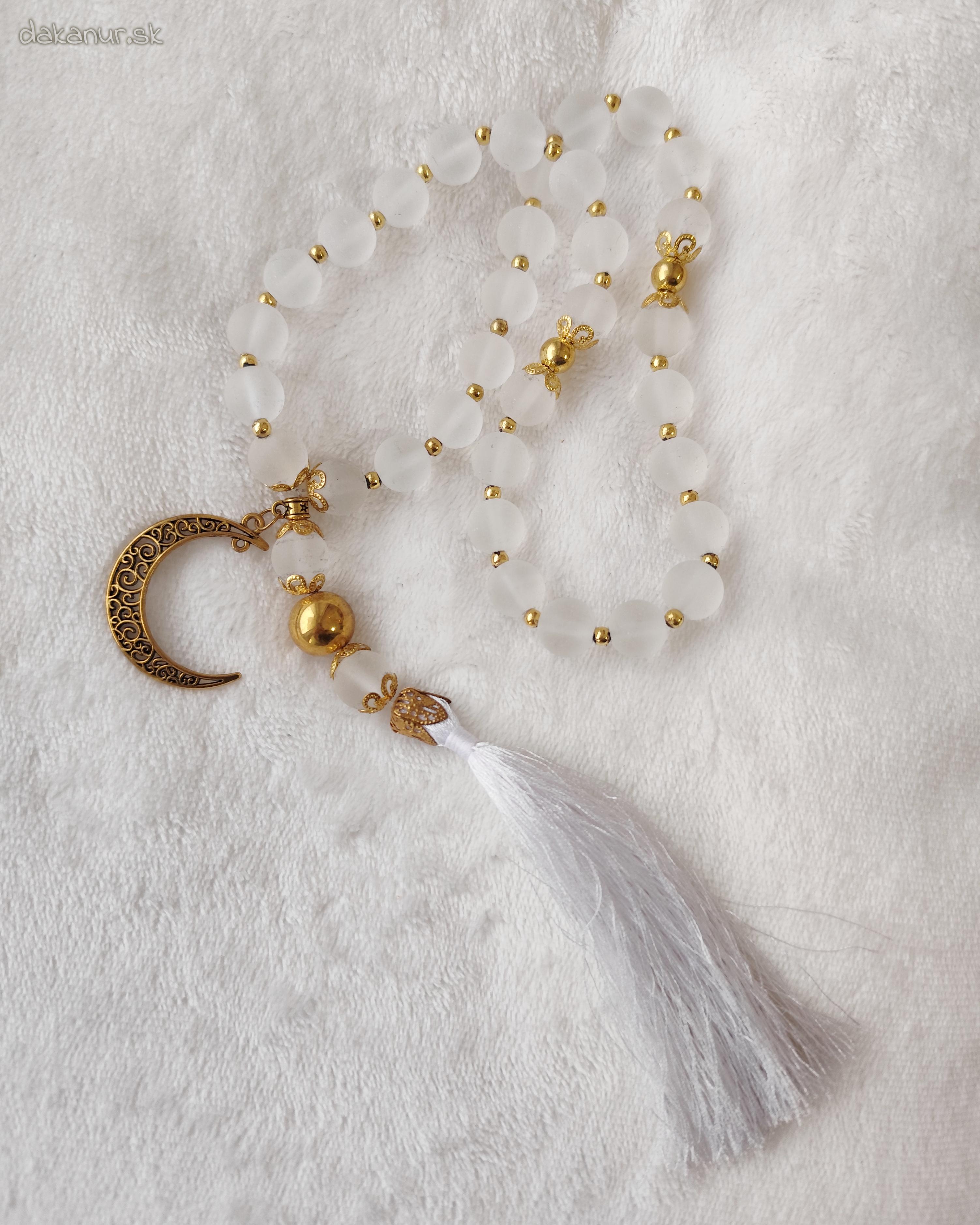 Priehľadný veľký 33 korálkový tasbih, pevný