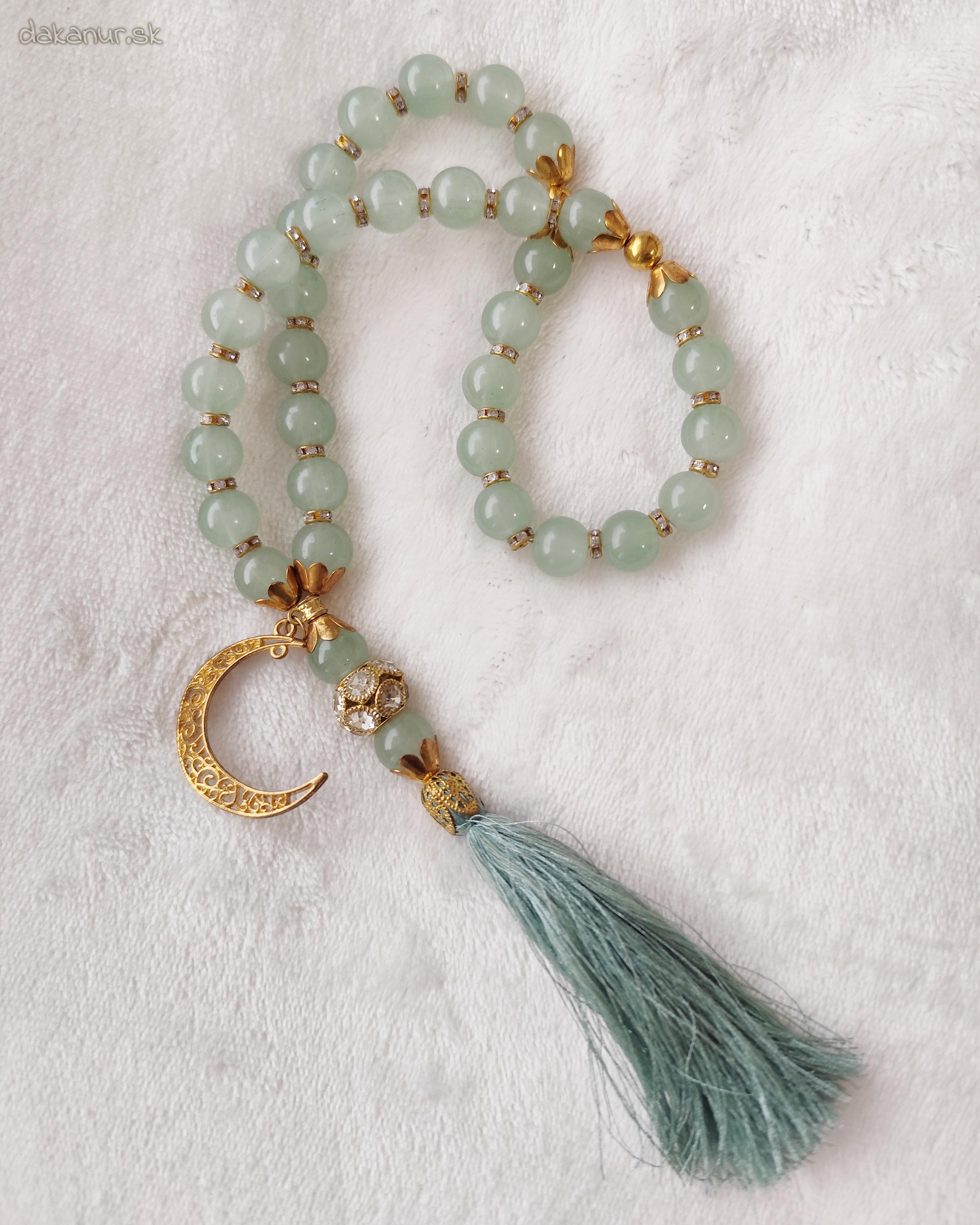 Tyrkysovo mätovo zelený veľký 33 korálkový tasbih, pevný