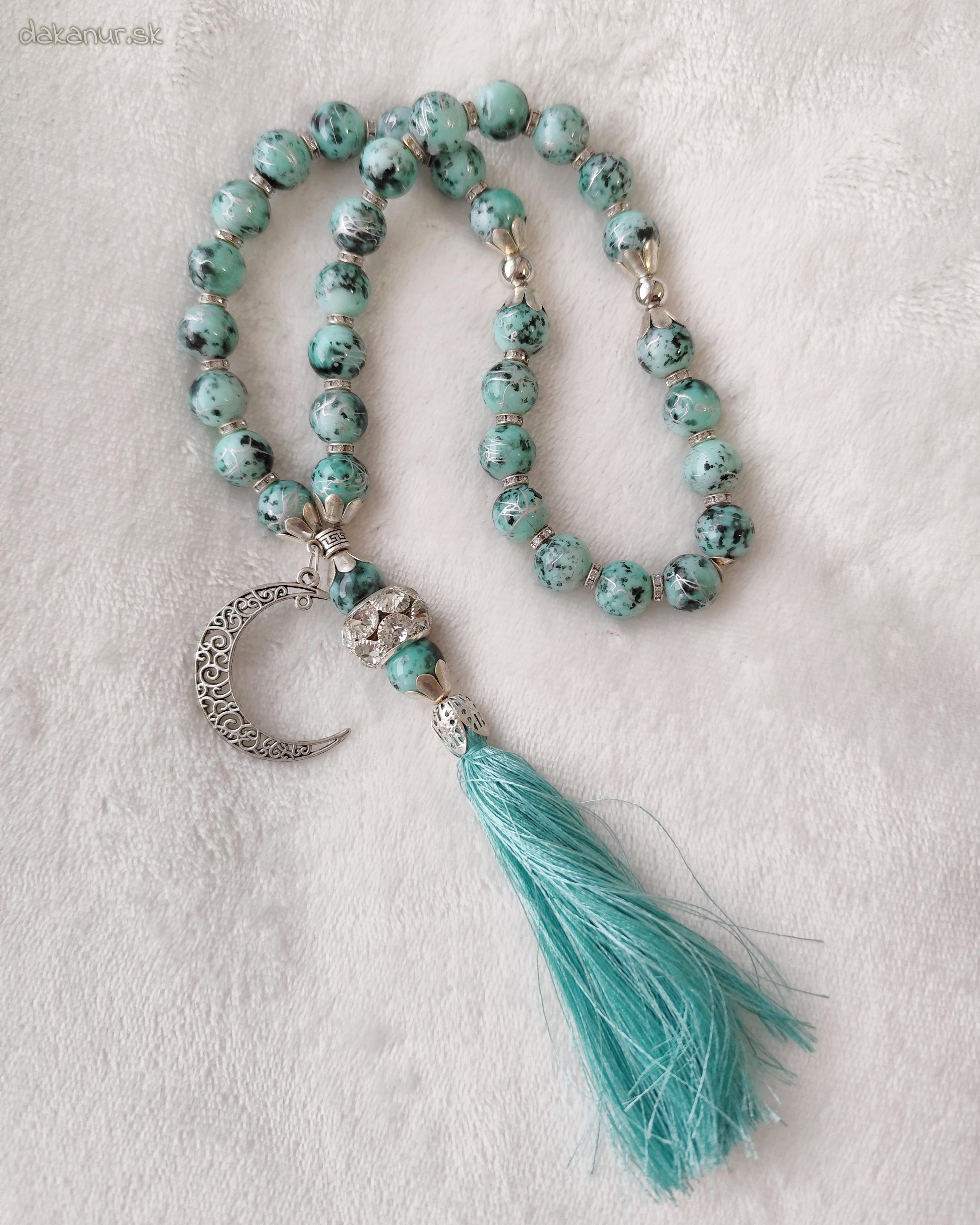 Tyrkysovo zelený mramorovaný veľký 33 korálkový tasbih, pevný