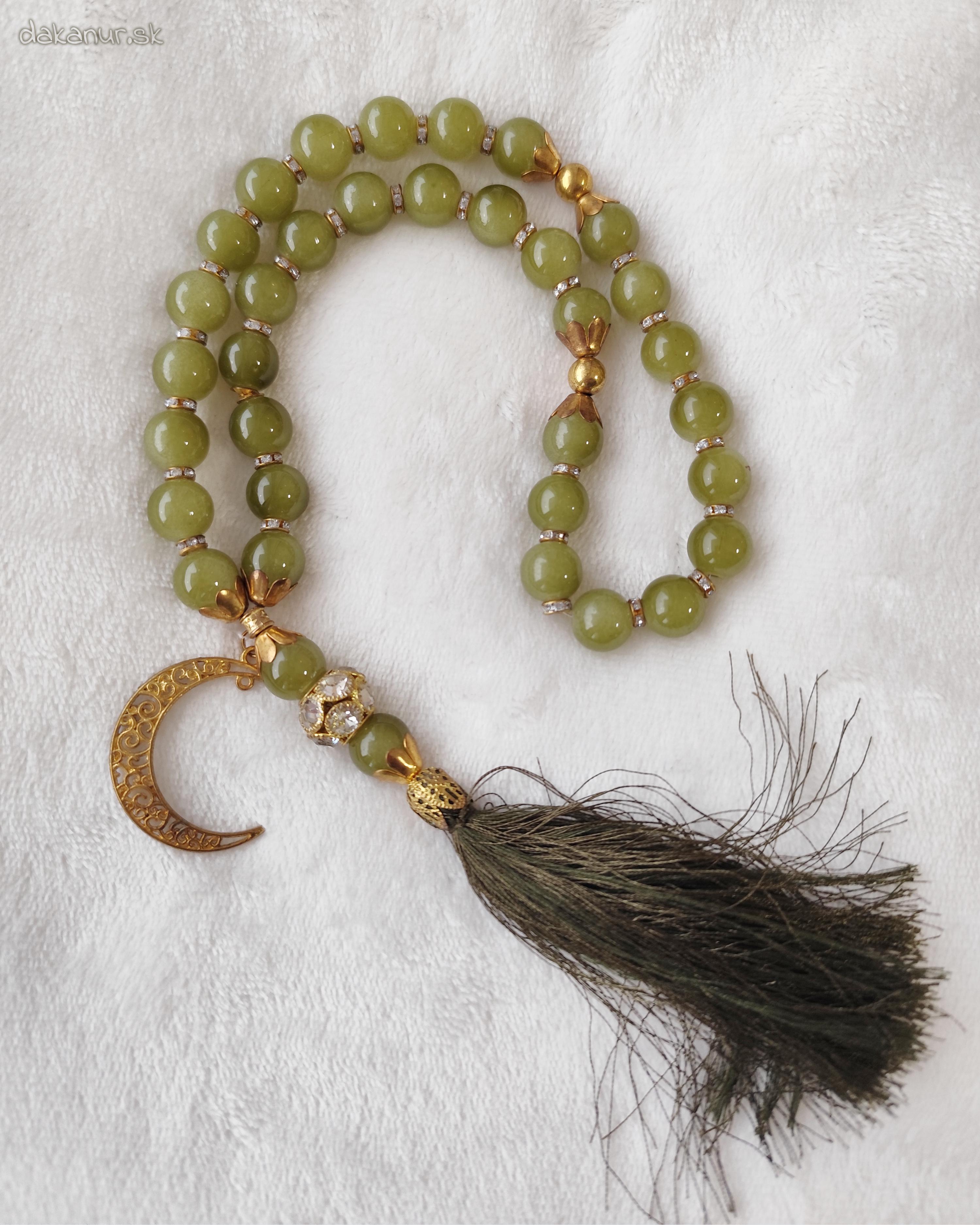 Zelený hroznový veľký 33 korálkový tasbih, pevný
