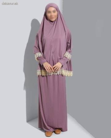 Starofialový modlitebný islamsky set - sukňa a chimár s krajkou