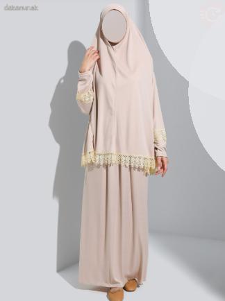 Pieskový modlitebný islamsky set - sukňa a chimár s krajkou