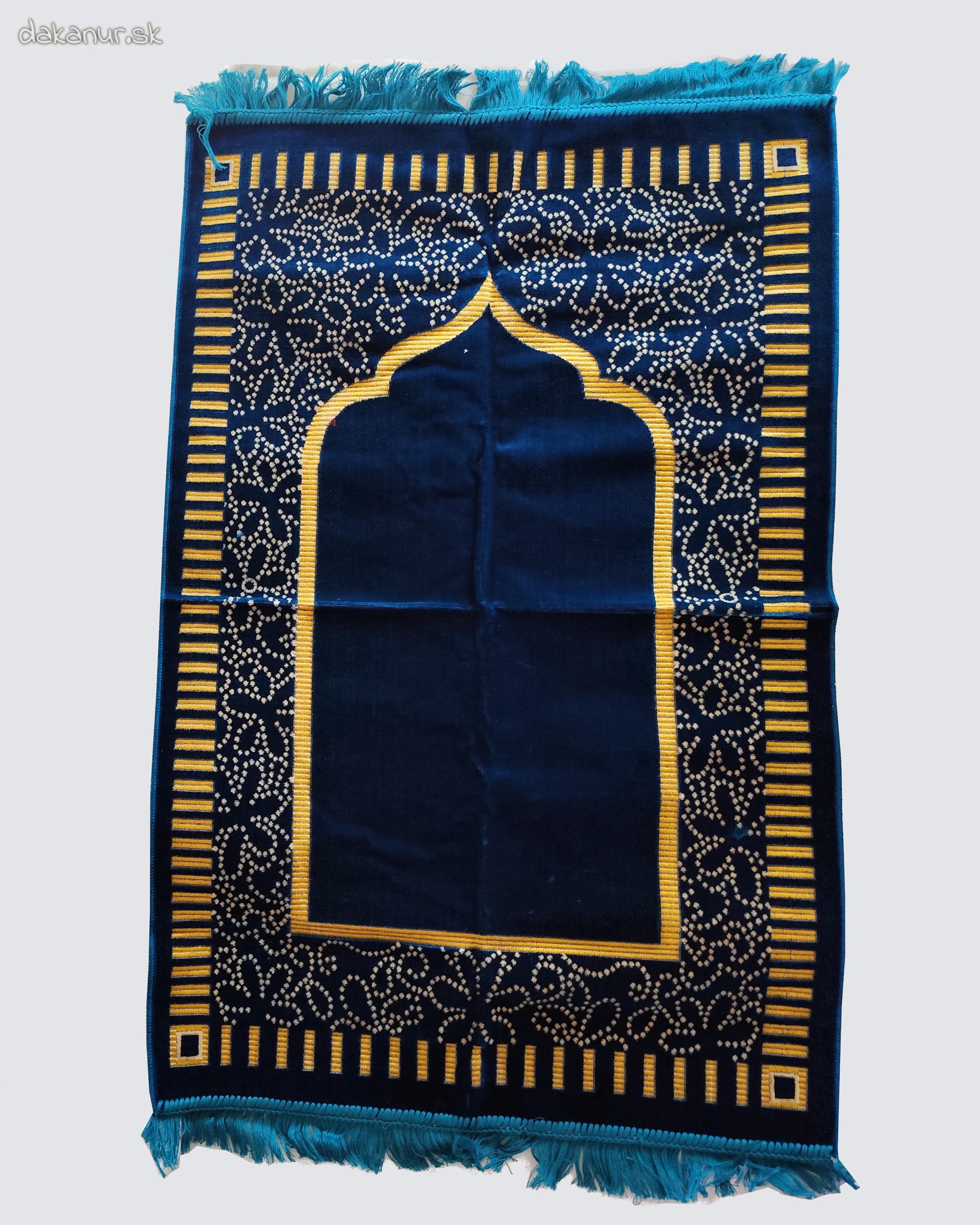 Tyrkysovo modrý mozaikový hrubší modlitebný koberec brána