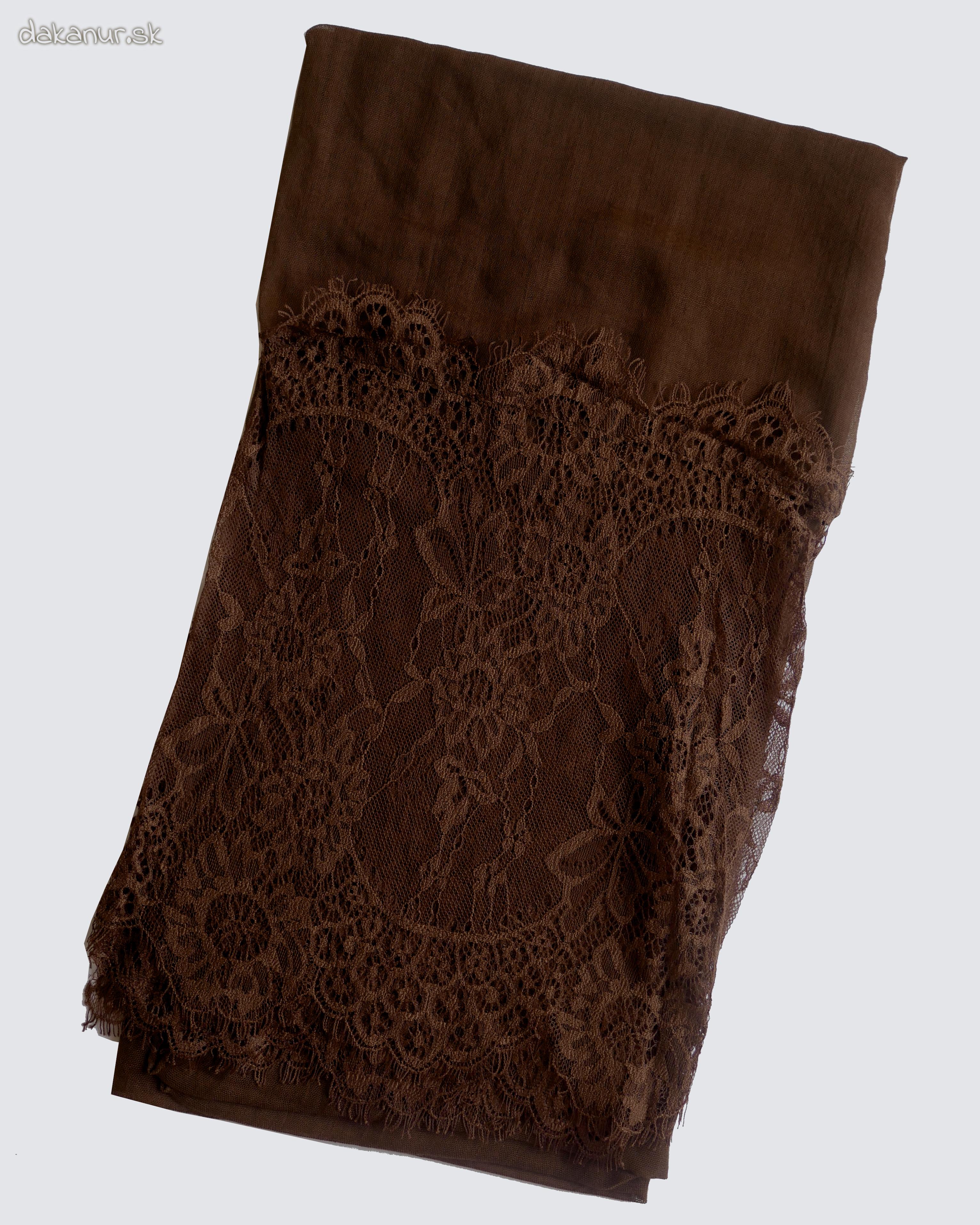 Čipkovaný čokoládovo tmavohnedý šál