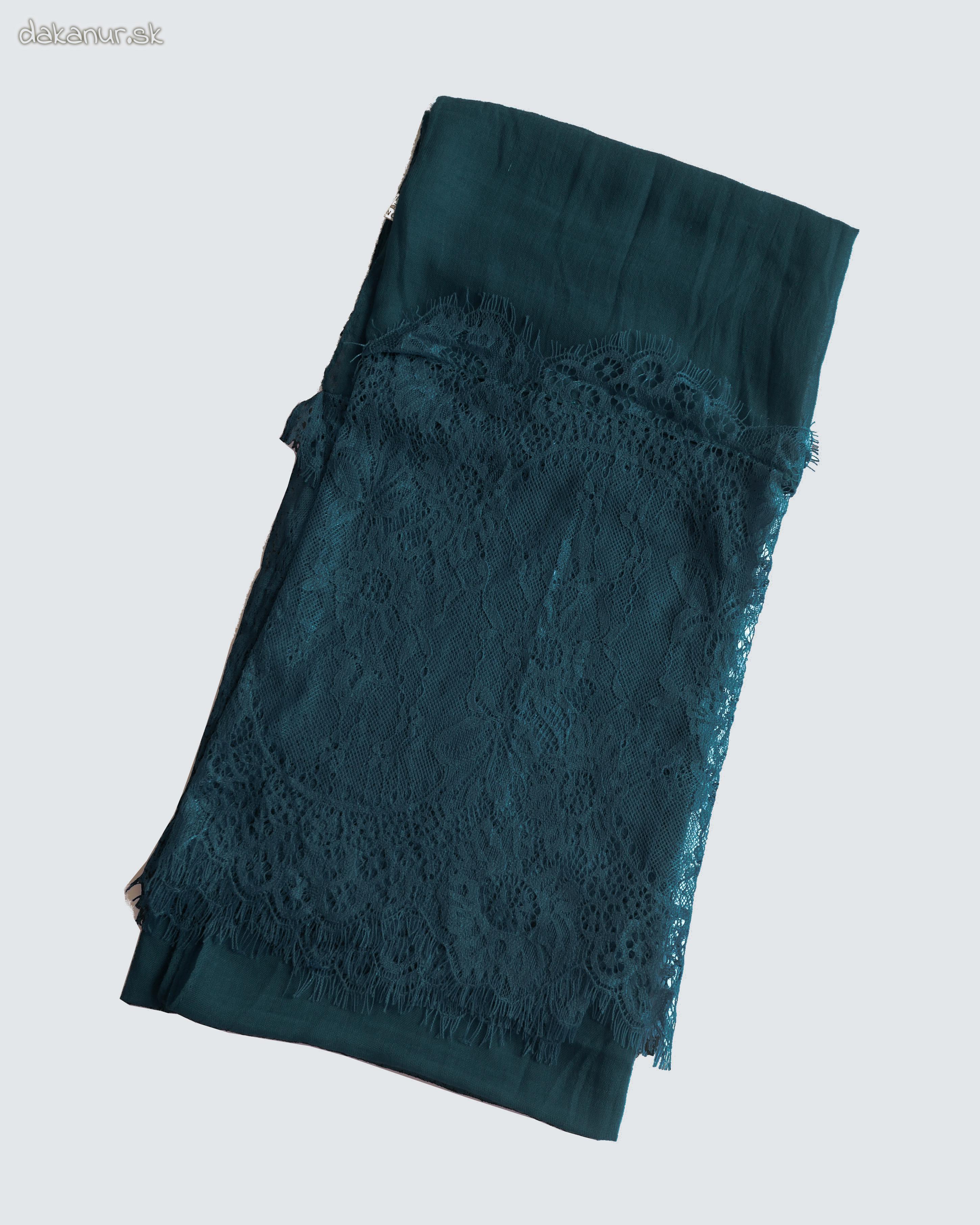 Čipkovaný petrolejovo modrý šál