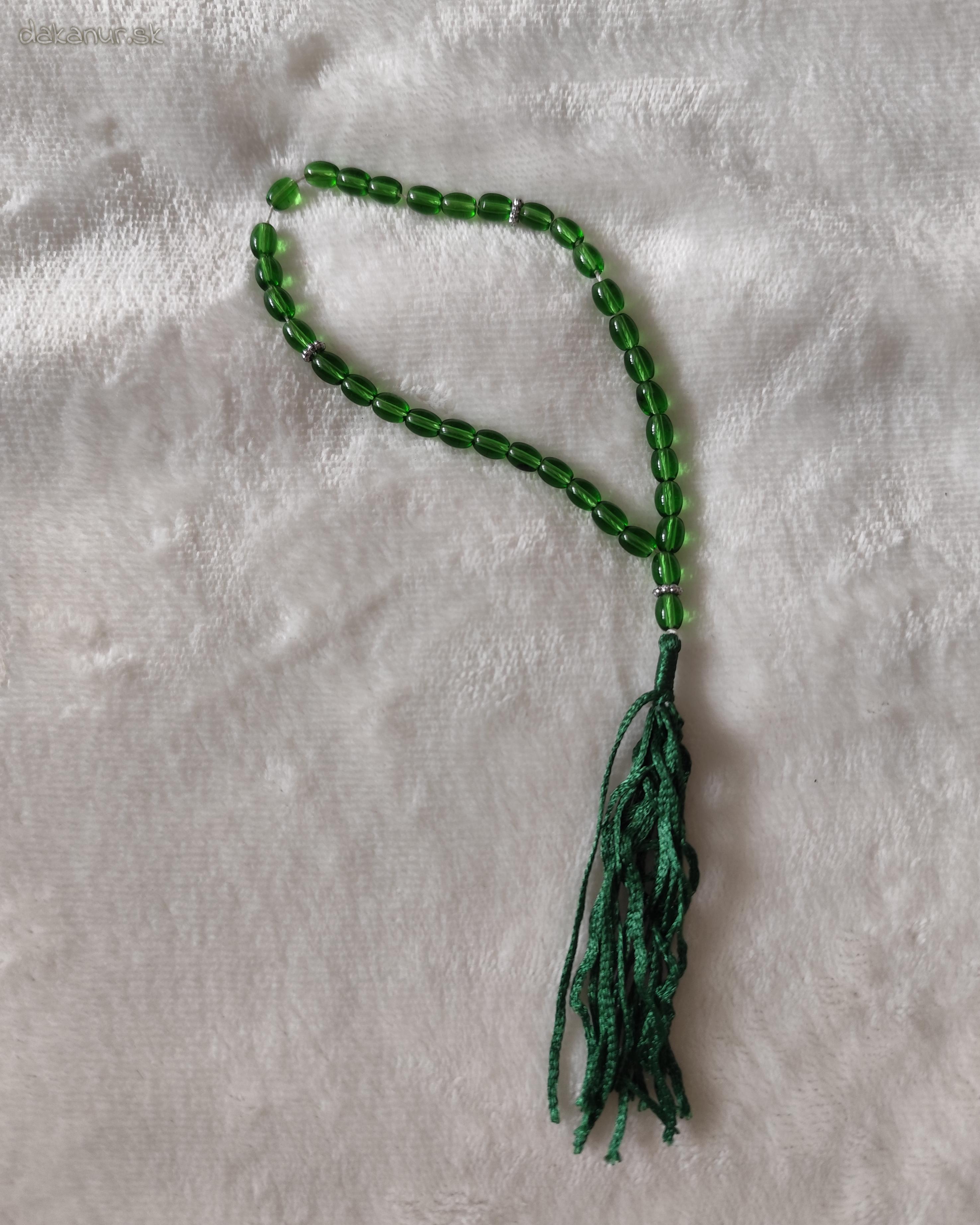 Základný zelený voľný tasbih 33 korálkový