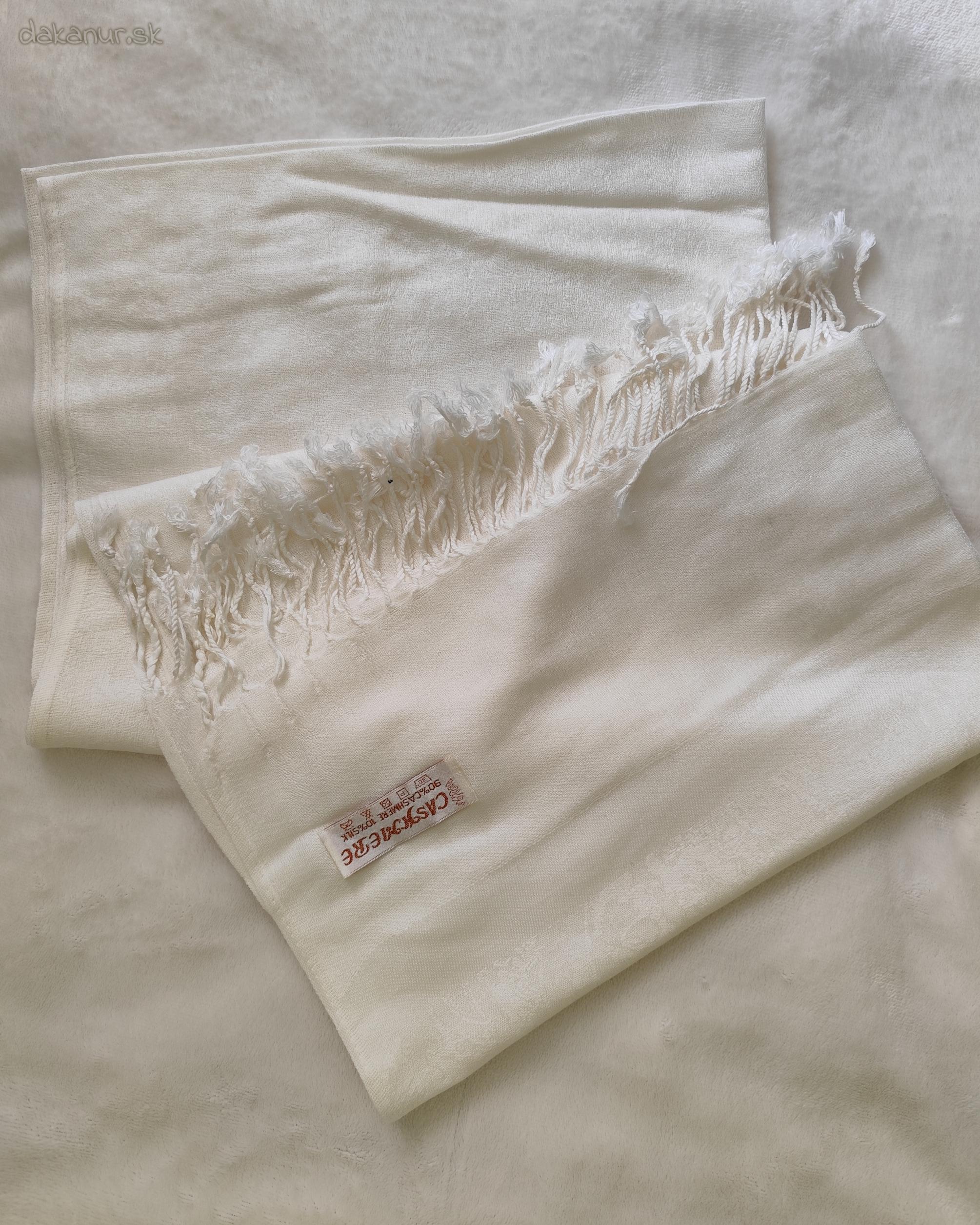 Kašmírový hodvábny šál biely Cashmere krémový