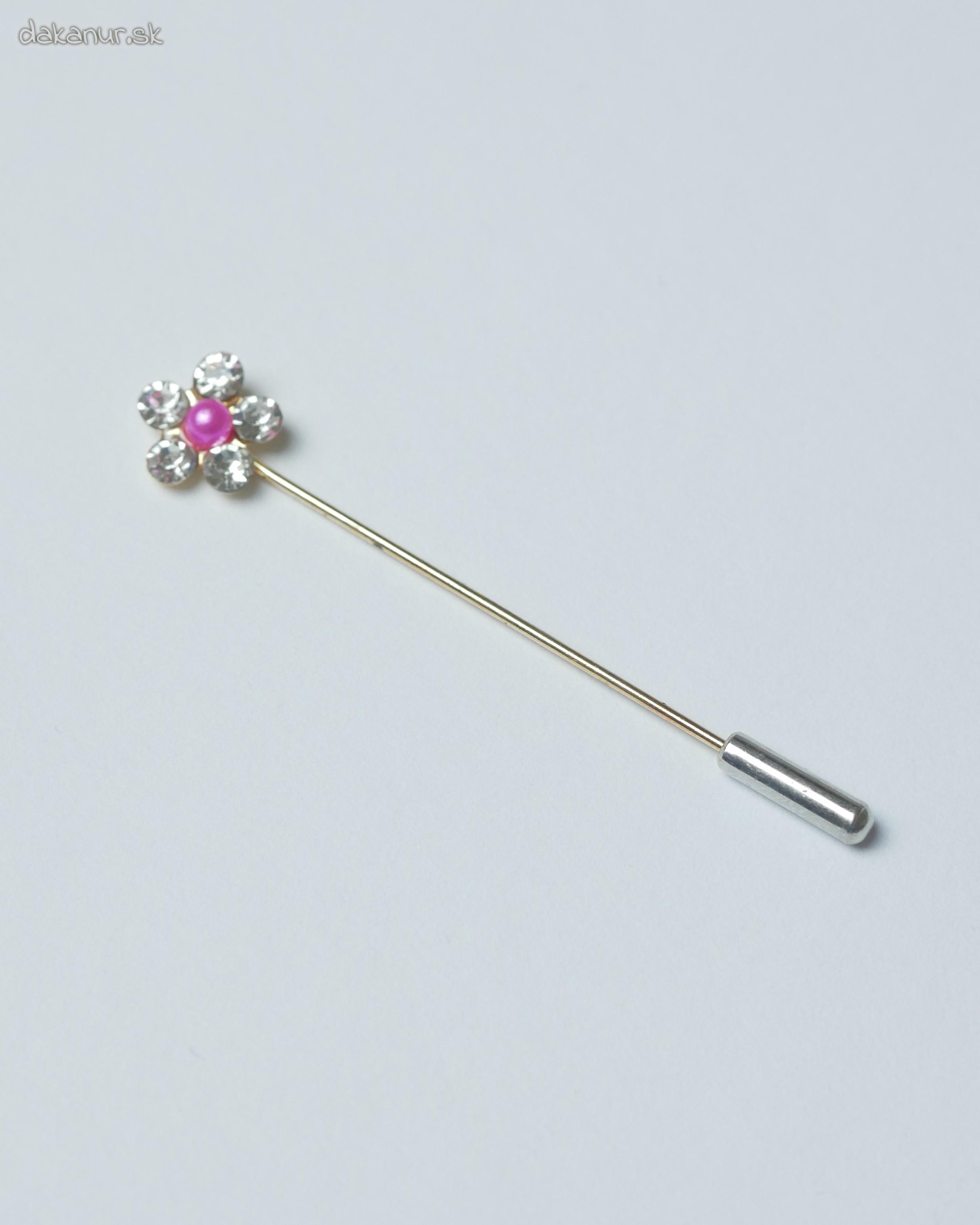 Špendlík strieborný kvet s cyklaménovoružovou perličkou